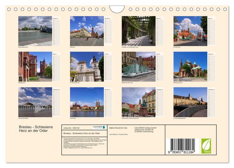 Produktbild: Breslau - Schlesiens Herz an der Oder (Wandkalender 2026 DIN A4 quer), CALVENDO Monatskalender