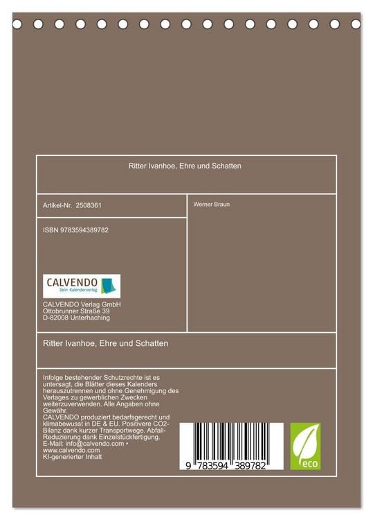 Produktbild: Ritter Ivanhoe, Ehre und Schatten (Tischkalender 2027 DIN A5 hoch), CALVENDO Monatskalender