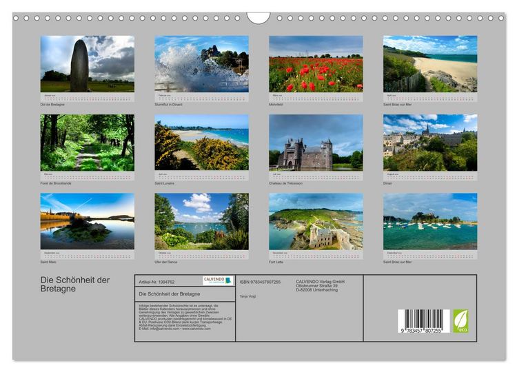 Produktbild: Die Sch&ouml;nheit der Bretagne (Wandkalender 2026 DIN A3 quer), CALVENDO Monatskalender