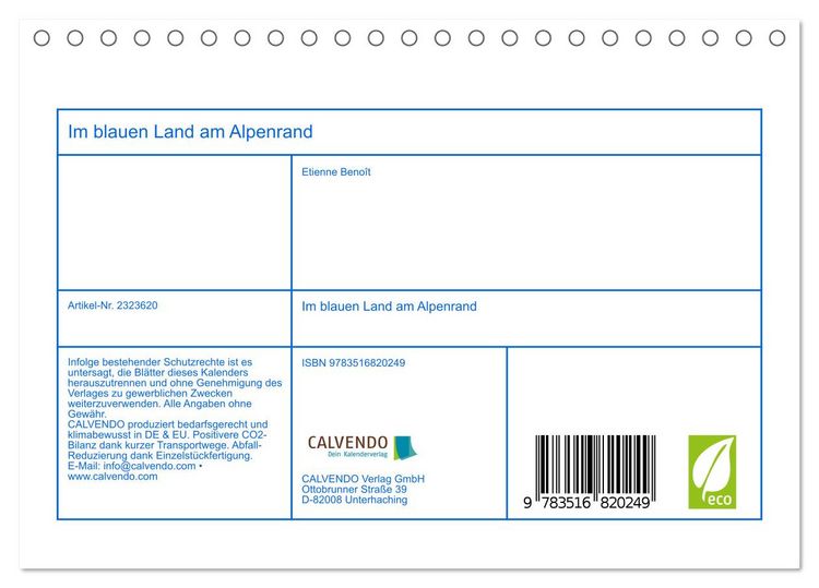 Produktbild: Im blauen Land am Alpenrand (Tischkalender 2027 DIN A5 quer), CALVENDO Monatskalender