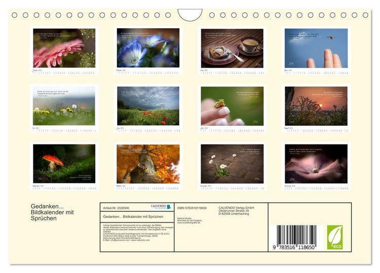 Produktbild: Gedanken... Bildkalender mit Spr&uuml;chen (Wandkalender 2026 DIN A4 quer), CALVENDO Monatskalender