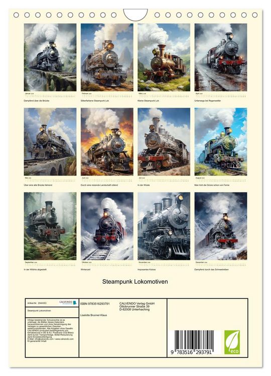 Produktbild: Steampunk Lokomotiven (Wandkalender 2026 DIN A4 hoch), CALVENDO Monatskalender