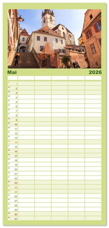 Produktbild: Familienplaner 2026 - Zauberhaftes Sibiu - Die Perle Siebenb&uuml;rgens in Rum&auml;nien mit 5 Spalten (Wandkalender, 21 x 45 cm) CALVENDO