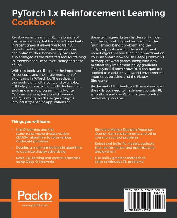 Produktbild: PyTorch 1.0 Reinforcement Learning Cookbook