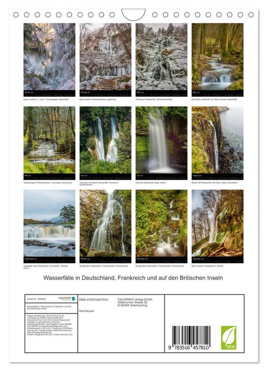 Produktbild: Wasserf&auml;lle in Deutschland, Frankreich und auf den Britischen Inseln (Wandkalender 2026 DIN A4 hoch), CALVENDO Monatskalender