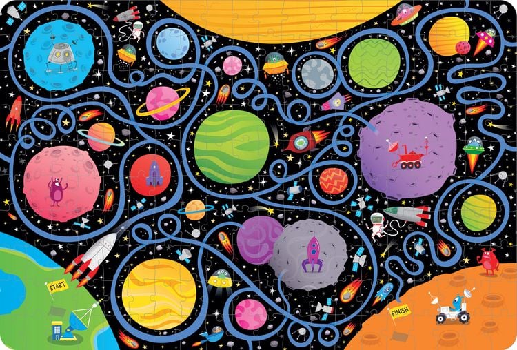 Puzzle & Buch: Labyrinthe-Reise durchs All