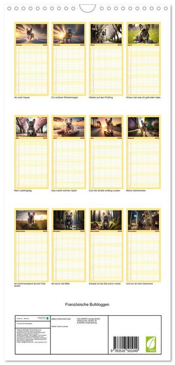 Produktbild: Familienplaner 2026 - Franz&ouml;sische Bulldoggen mit 5 Spalten (Wandkalender, 21 x 45 cm) CALVENDO
