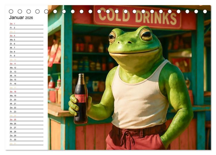 Produktbild: Frosch am Strand - Sommer, Sonne, gr&uuml;ne Haut (Tischkalender 2026 DIN A5 quer), CALVENDO Monatskalender