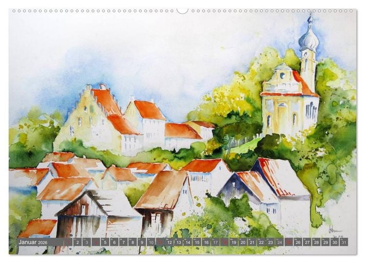 Produktbild: Murnau und das Blaue Land - Aquarelle und Fotografien (Wandkalender 2026 DIN A2 quer), CALVENDO Monatskalender