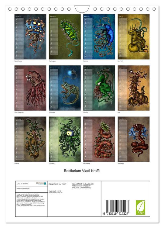 Produktbild: Bestiarium Vladi Krafft (Wandkalender 2026 DIN A4 hoch), CALVENDO Monatskalender