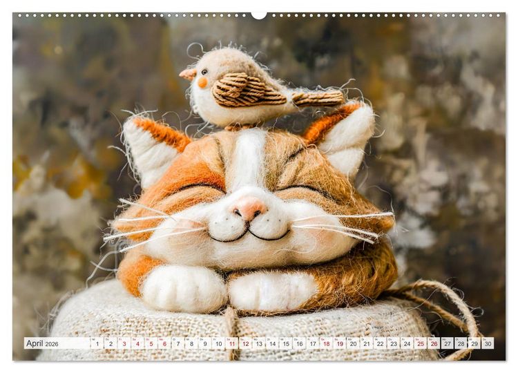Produktbild: Filzige Katzenfreunde - Ein Jahr voller niedlicher KI-Filzkunst (hochwertiger Premium Wandkalender 2026 DIN A2 quer), Kunstdruck in Hochglanz