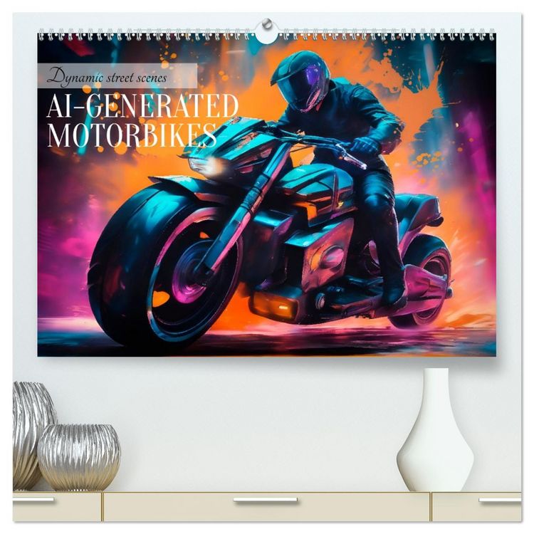 Produktbild: DYNAMIC STREET SCENES AI-generated motorbikes (High Quality Premium Wall Calendar 2026 DIN A2 landscape),CALVENDO 12 Month Wall Calendar