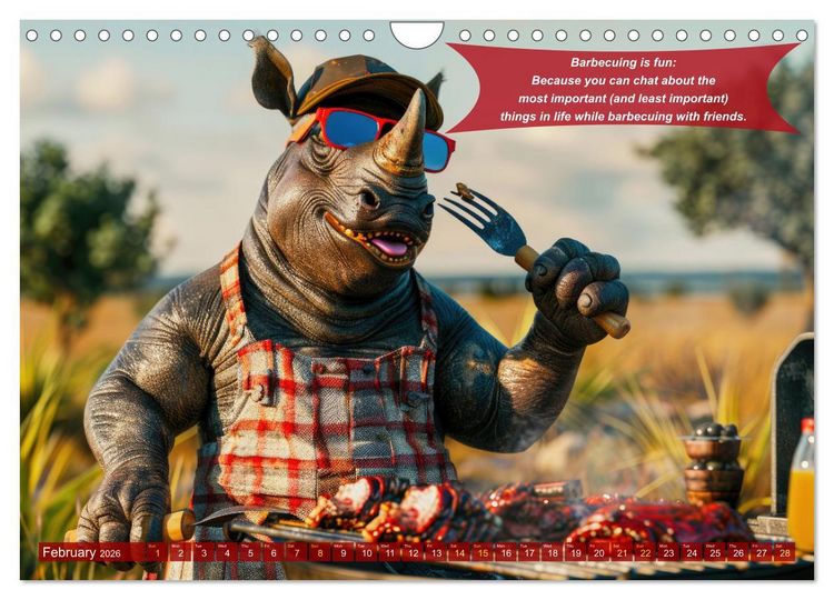 Produktbild: Funny charming animals as barbecue chef (Wall Calendar 2026 DIN A4 landscape), CALVENDO 12 Month Wall Calendar