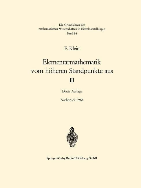 Produktbild: Elementarmathematik vom h&ouml;heren Standpunkte aus, III