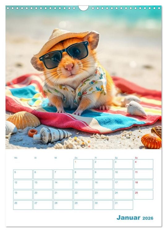 Produktbild: Holiday Hamster - Urlaubsfeeling pur mit sonnigen KI Hamstern (Wandkalender 2026 DIN A3 hoch), CALVENDO Monatskalender