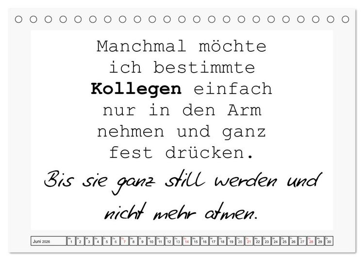 Produktbild: Typo-Kalender f&uuml;r das B&uuml;ro. Sarkasmus und fiese Spr&uuml;che (Tischkalender 2026 DIN A5 quer), CALVENDO Monatskalender