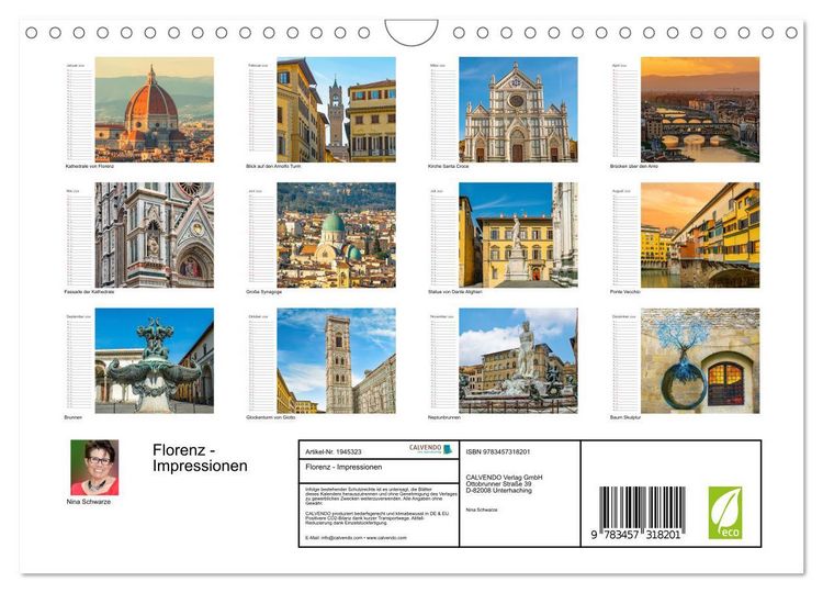 Produktbild: Florenz - Impressionen (Wandkalender 2026 DIN A4 quer), CALVENDO Monatskalender