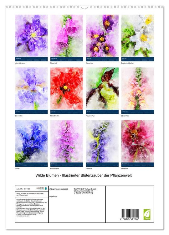 Produktbild: Wilde Blumen - Illustrierter Bl&uuml;tenzauber der Pflanzenwelt (Wandkalender 2026 DIN A2 hoch), CALVENDO Monatskalender