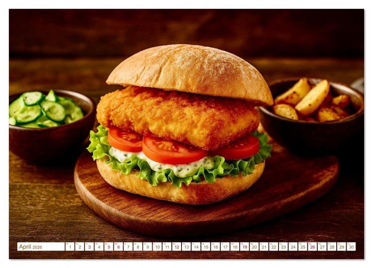 Produktbild: Leckere Burger (hochwertiger Premium Wandkalender 2026 DIN A2 quer), Kunstdruck in Hochglanz