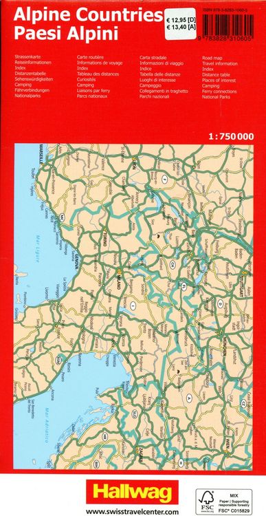Produktbild: Hallwag Strassenkarte Alpenl&auml;nder 1:750.000