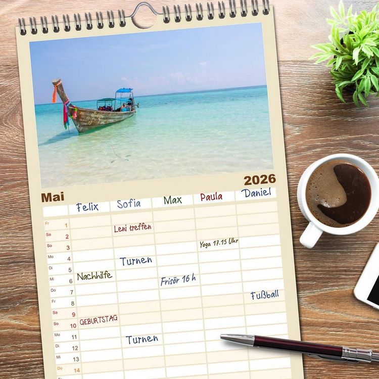 Produktbild: Familienplaner 2026 - Str&auml;nde wie ein Traum mit 5 Spalten (Wandkalender, 21 x 45 cm) CALVENDO
