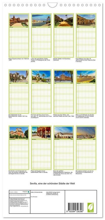 Produktbild: Familienplaner 2027 - Sevilla, eine der sch&ouml;nsten St&auml;dte der Welt mit 5 Spalten (Wandkalender, 21 x 45 cm) CALVENDO