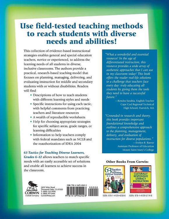 Produktbild: 63 Tactics for Teaching Diverse Learners, Grades 6-12