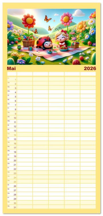 Produktbild: Familienplaner 2026 - Kleine K&auml;fer, gro&szlig;e Abenteuer: Ein Jahreskalender f&uuml;r Kinder mit 5 Spalten (Wandkalender, 21 x 45 cm) CALVENDO