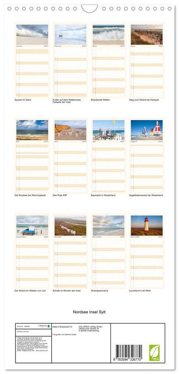 Produktbild: Familienplaner 2027 - Nordsee Insel Sylt mit 5 Spalten (Wandkalender, 21 x 45 cm) CALVENDO
