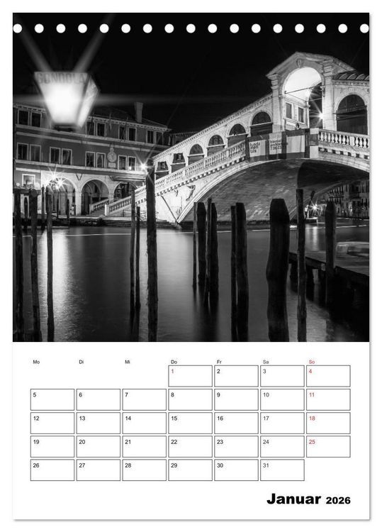 Produktbild: MONOCHROMES VENEDIG Klassische Momente (Tischkalender 2026 DIN A5 hoch), CALVENDO Monatskalender