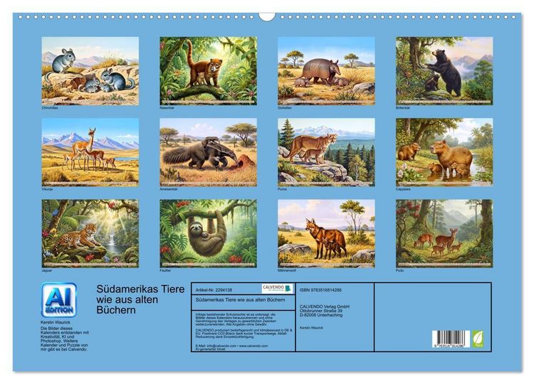 Produktbild: S&uuml;damerikas Tiere wie aus alten B&uuml;chern (Wandkalender 2027 DIN A2 quer), CALVENDO Monatskalender