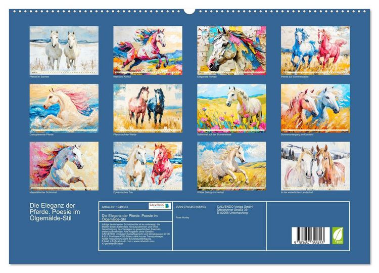 Produktbild: Die Eleganz der Pferde. Poesie im &Ouml;lgem&auml;lde-Stil (hochwertiger Premium Wandkalender 2026 DIN A2 quer), Kunstdruck in Hochglanz