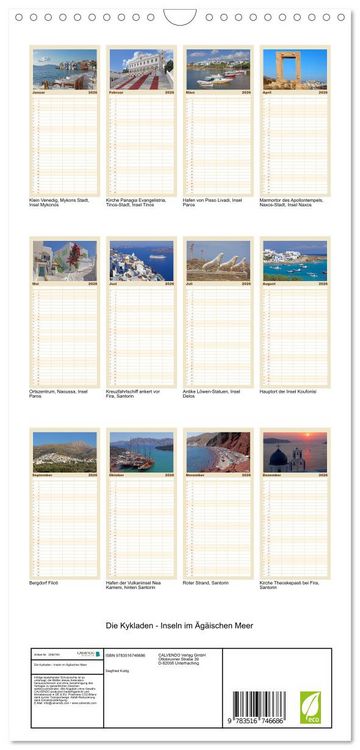 Produktbild: Familienplaner 2026 - Die Kykladen - Inseln im &Auml;g&auml;ischen Meer mit 5 Spalten (Wandkalender, 21 x 45 cm) CALVENDO