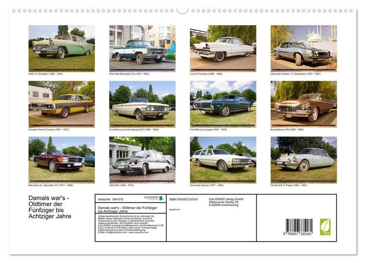 Produktbild: Damals war's - Oldtimer der F&uuml;nfziger bis Achtziger Jahre (hochwertiger Premium Wandkalender 2026 DIN A2 quer), Kunstdruck in Hochglanz