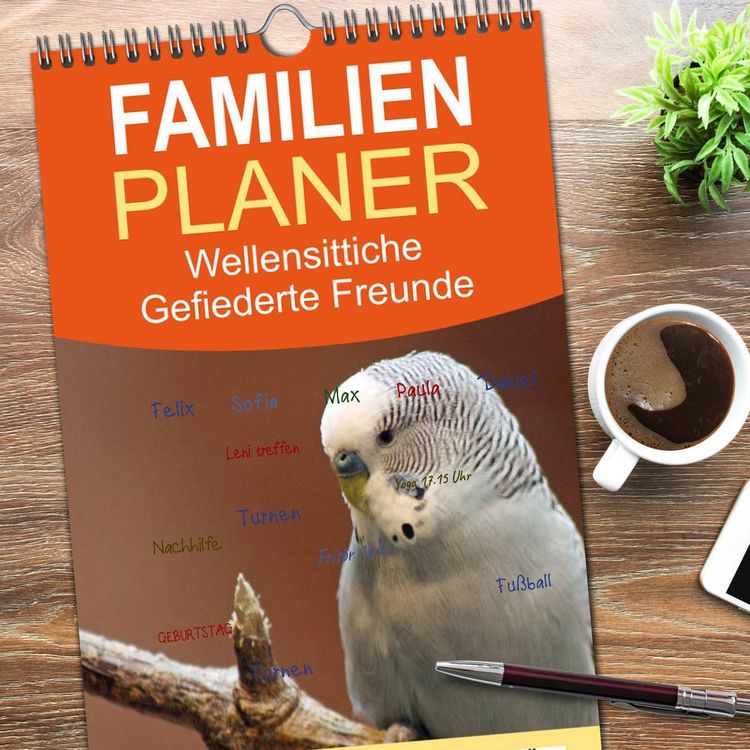 Produktbild: Familienplaner 2026 - Wellensittiche - Gefiederte Freunde mit 5 Spalten (Wandkalender, 21 x 45 cm) CALVENDO