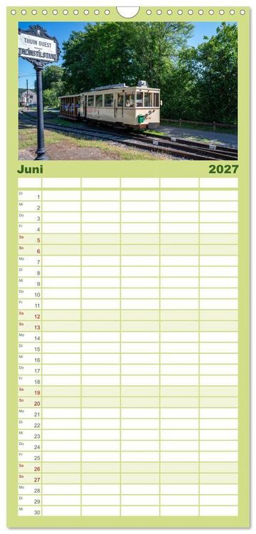 Produktbild: Familienplaner 2027 - Stra&szlig;enbahnklassiker auf Schienen mit 5 Spalten (Wandkalender, 21 x 45 cm) CALVENDO