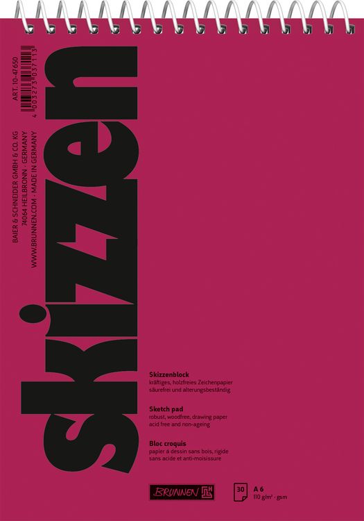 Produktbild: Brunnen Skizzenblock A6 110g 30Bl Spirale