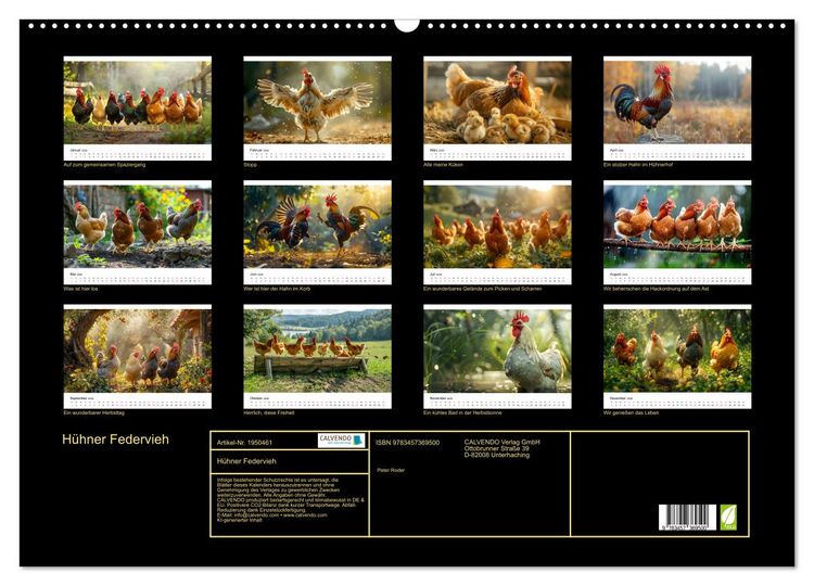 Produktbild: H&uuml;hner Federvieh (Wandkalender 2026 DIN A2 quer), CALVENDO Monatskalender