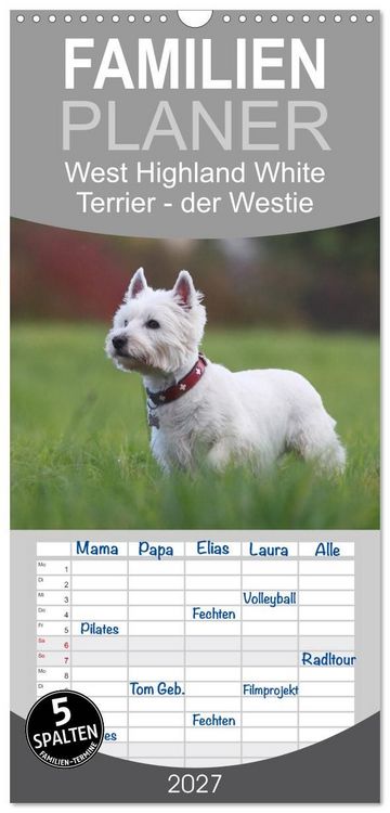 Produktbild: Familienplaner 2027 - West Highland White Terrier - Selbstbewustes Powerpaket - der Westie mit 5 Spalten (Wandkalender, 21 x 45 cm) CALVENDO