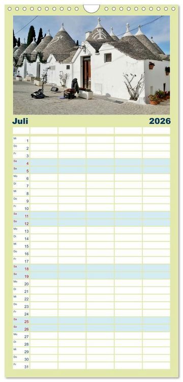 Produktbild: Familienplaner 2026 - Apulien ... der S&uuml;den Italiens mit 5 Spalten (Wandkalender, 21 x 45 cm) CALVENDO