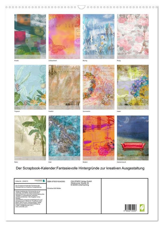 Produktbild: Der Scrapbook-Kalender:Fantasievolle Hintergr&uuml;nde zur kreativen Ausgestaltung (Wandkalender 2026 DIN A2 hoch), CALVENDO Monatskalender