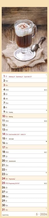 Produktbild: Küchenplaner Kaffee 2026 - Streifen-Kalender 11,3x49x5 cm - Kaffeekalender - mit leckeren Rezepten - Wandplaner - Küchenkalender - Alpha Edition