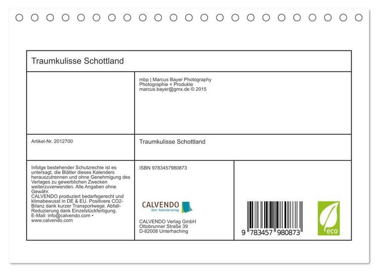 Produktbild: Traumkulisse Schottland (Tischkalender 2026 DIN A5 quer), CALVENDO Monatskalender