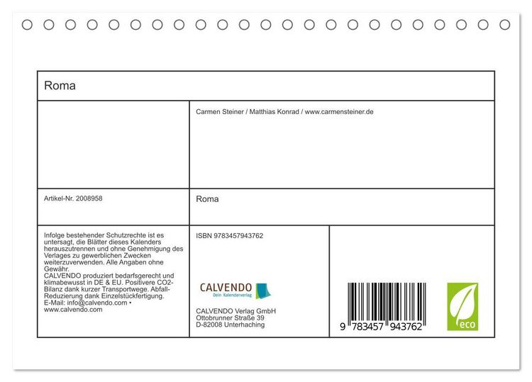 Produktbild: Roma (Tischkalender 2026 DIN A5 quer), CALVENDO Monatskalender