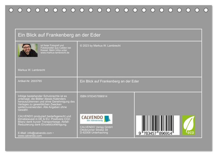 Produktbild: Ein Blick auf Frankenberg an der Eder (Tischkalender 2026 DIN A5 quer), CALVENDO Monatskalender