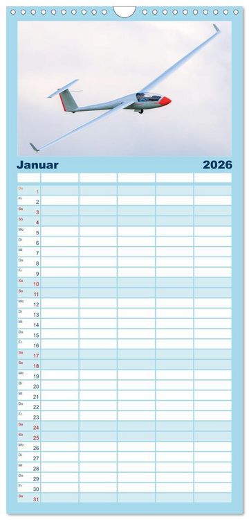 Produktbild: Familienplaner 2026 - Meister in der Schwebe: Segelflugzeuge mit 5 Spalten (Wandkalender, 21 x 45 cm) CALVENDO