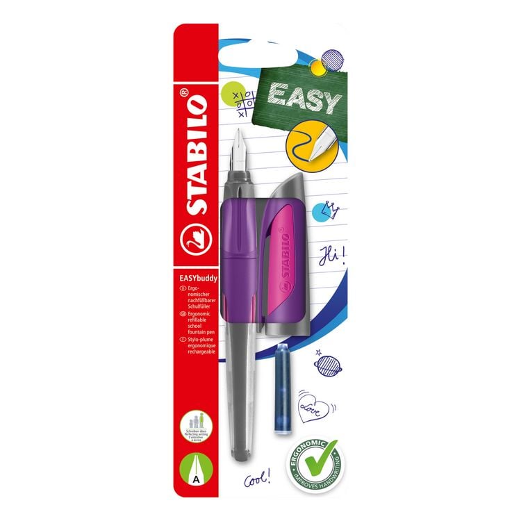 Produktbild: STABILO Schulf&uuml;ller mit Anf&auml;nger-Feder A -   EASYbuddy in lila/magenta - Schreibfarbe blau (l&ouml;schbar) - Einzelstift - inklusive Patrone