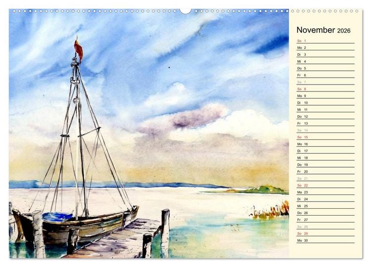 Produktbild: Aquarelle - Fischland-Dar&szlig; (Wandkalender 2026 DIN A2 quer), CALVENDO Monatskalender