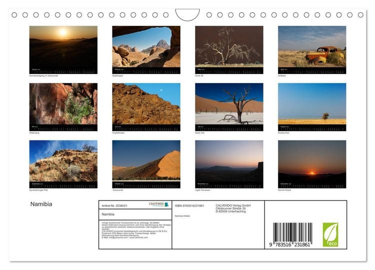 Produktbild: Namibia (Wandkalender 2026 DIN A4 quer), CALVENDO Monatskalender