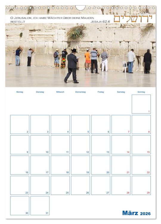 Produktbild: Jerusalem Kalender mit Bibelworten und Planer! (Wandkalender 2026 DIN A3 hoch), CALVENDO Monatskalender